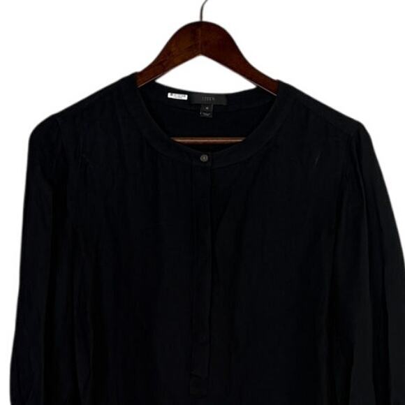 J.Crew Keyhole Puff Long Sleeve Drapey Crepe Blouse Button Closure L Black #4128 - Picture 3 of 15